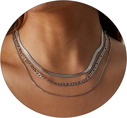 Vista 74 de Collares en capas para mujer, chapados en plata, delicada cuerda torcida de serpiente, delicado collar en capas, gargantilla de diferentes