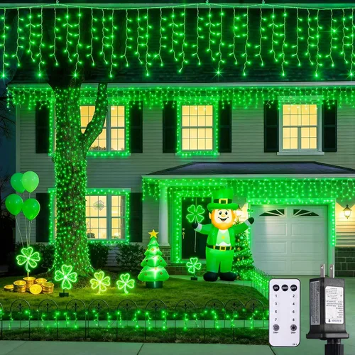 Vista 11 de JMEXSUSS 400 luces LED de Navidad de carámbano de 38.8 pies con control remoto, tira de luces multicolor para exteriores enchufables, 8 modos