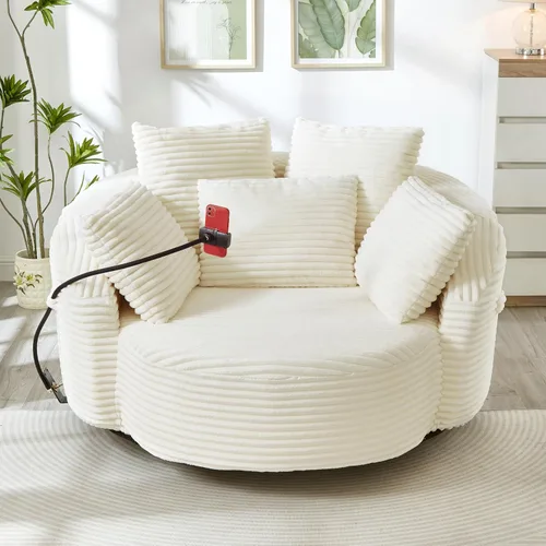 Vista 20 de JIVOIT Silla decorativa de barril giratorio de 360°, sillón redondo giratorio de 36.6 pulgadas con diseño de cojín de doble capa, sofá individual