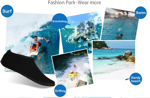 Vista 5 de USYFAKGH Zapatos de agua para mujeres y hombres calcetines acuáticos de secado rápido para playa natación surf yoga ejercicio translúcidos Negro
