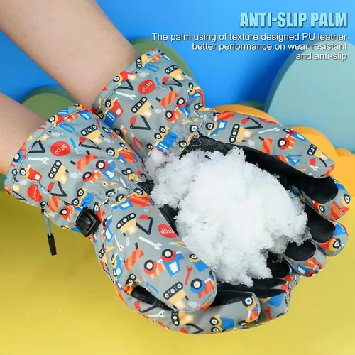 Vista 8 de Andake - Guantes de nieve impermeables y transpirables para niños de 2 a 7 años, guantes abrigados de esquí para invierno, mitones para niños y niñas