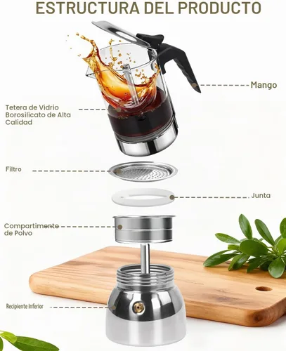 Vista 3 de Cafetera espresso para estufa, 4 tazas, 6.7 onzas, olla italiana