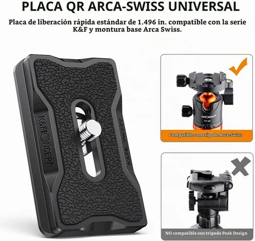 Vista 6 de K&F CONCEPT Aluminum Camera Tripod Quick Release Mounting Plate for Tripod Negro 1 paquete