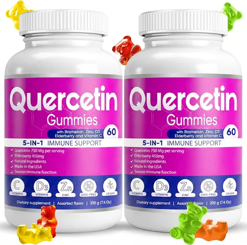 Vista 7 de BioVitalica - Gomitas de quercetina con bromelina, vitamina C y zinc y saúco + vitamina D3-5 en 1 apoyo inmunológico - Quercetina de zinc 750 mg