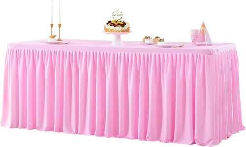 Vista 58 de Manteles de poliéster negro para mesas rectangulares de 4 pies, cubierta de mesa ajustada sin arrugas con falda de mesa plisada con volantes