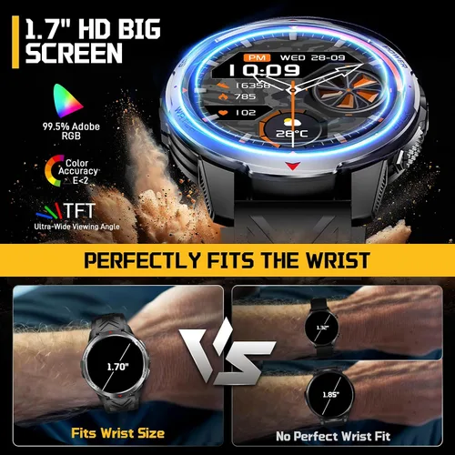 Vista 6 de Reloj inteligente militar para hombres con batería de 1100 mAh/linterna LED