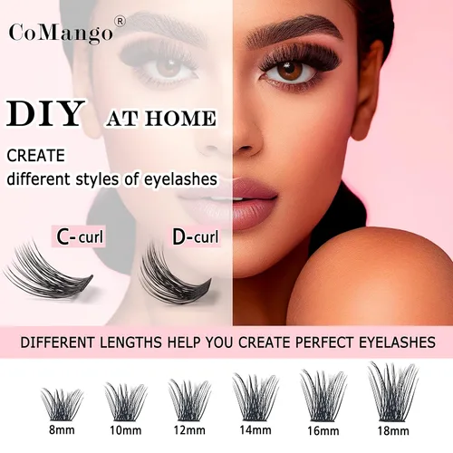Vista 6 de Extensiones de pestañas en racimo de pestañas DIY Curl C/D Comango Mega Volumen, Pestañas Individuales Extensiones de Pestañas Extensiones