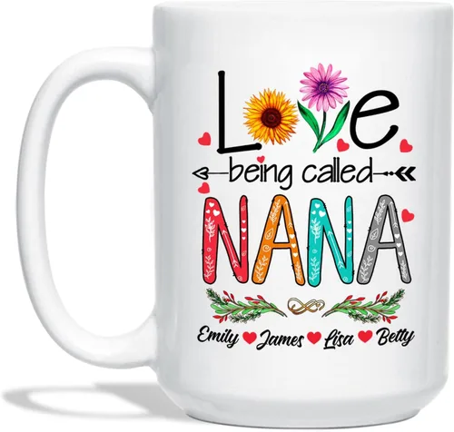 Vista 10 de Love Being Called Gigi Tazas de té y café – Tazas de cerámica Gigi personalizadas – Regalo para nietos – Tazas de flores – Cerámica blanca de 11 oz