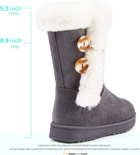 Vista 4 de ALTOCIS Botas de nieve de invierno con forro de piel para mujer botas cortas de media pantorrilla botas de moda con botón de resina artística botas