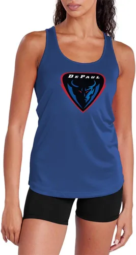 Vista 218 de Camiseta deportiva sin mangas oficial de NCAA Collegiate para mujer, con espalda cruzada, colección con logotipo primario