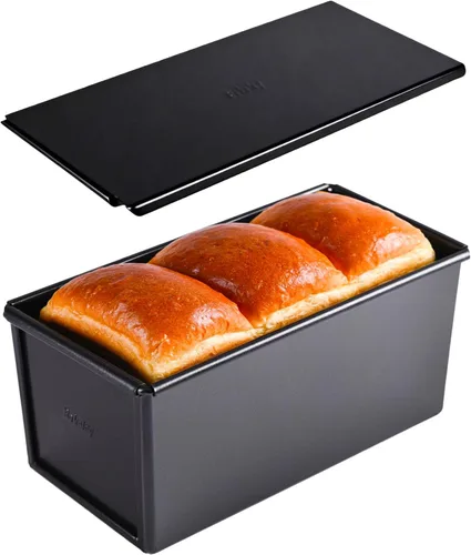 Vista 8 de Molde antiadherente para pan Pullman con tapa, 450g Rectángulo ondulado para hornear en el horno, capacidad para masa 21,1 x 12,2 x 10,9 cm
