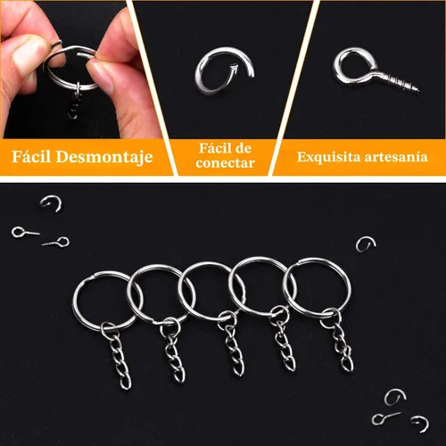 Vista 5 de Flasoo - 360 llaveros para manualidades, incluye llaveros con cadena, anillos de salto, pasadores de ojo de tornillo para hacer llaveros de bricolaje