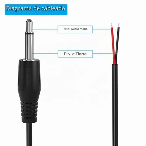 Vista 2 de Paquete de 2 conectores macho de repuesto de 1 pie de 0.138 in a cable desnudo, extremo abierto, TS de 2 polos, conector jack mono de 1/8 pulgadas