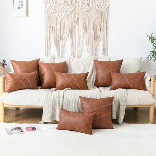 Vista 4 de GEGELICA Juego de 2 fundas de almohada decorativas de piel sintética estilo granja, 20x20 pulgadas, fundas de almohada modernas estilo bohemio