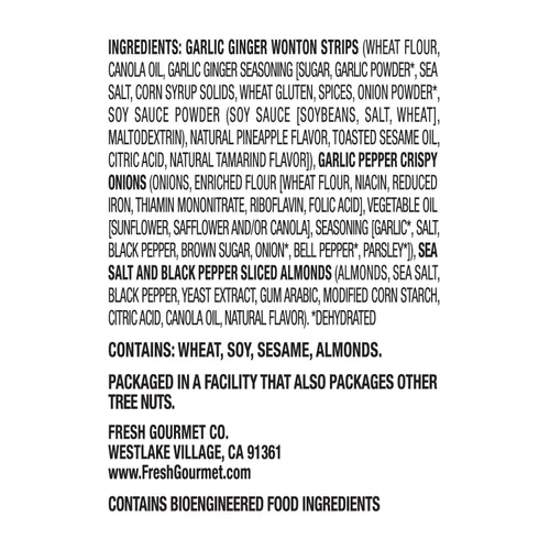 Vista 3 de Fresh Gourmet Asian Fusion Crunch - Bolsa de 3.5 onzas, individual Wonton de ajo y jengibre, cebollas crujientes, almendras en rodajas Ensaladas