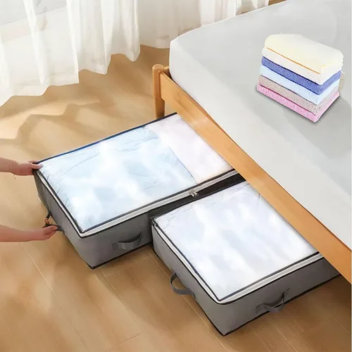 Vista 5 de Contenedores de almacenamiento debajo de la cama, contenedores de almacenamiento delgados debajo de la cama con tapas, bolsas de almacenamiento