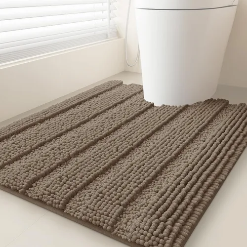 Vista 41 de ACCUMTEK - Juego de alfombras de baño a rayas beige de 3 piezas, ultrasuaves, antideslizantes de chenilla, alfombras de baño mullidas y absorbentes