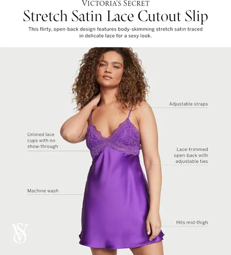 Vista 4 de Victoria's Secret Slip de encaje de satén elástico, ropa de dormir para mujer (XS-XXL)