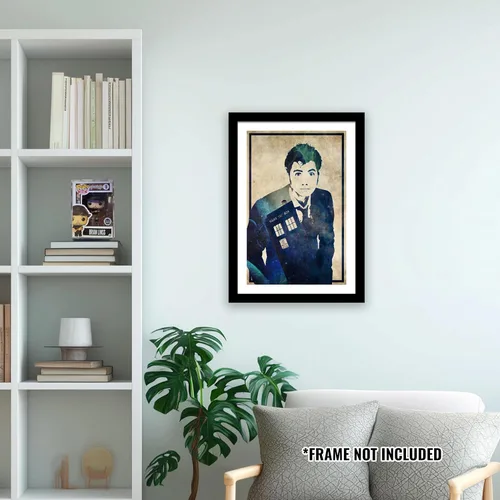 Vista 3 de CultClassicPosters Doctor Who Décimo Doctor - Póster minimalista hecho a mano de 13 x 19 pulgadas con David Tennant y TARDIS - Impresión de papel