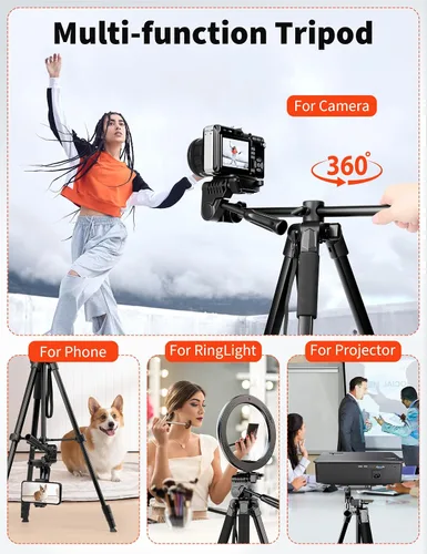 Vista 4 de Nineigh Soporte de trípode para teléfono de 75", trípode superior para iPhone con control remoto, montaje horizontal portátil para video