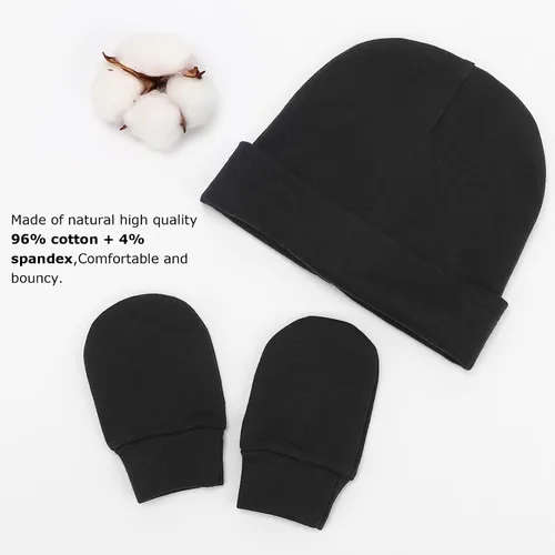 Vista 6 de BQUBO Baby Hats and Mittens Infant Cotton Beanie Gloves No Scratch Set Newborn Hospital Hat for Boys Girls
