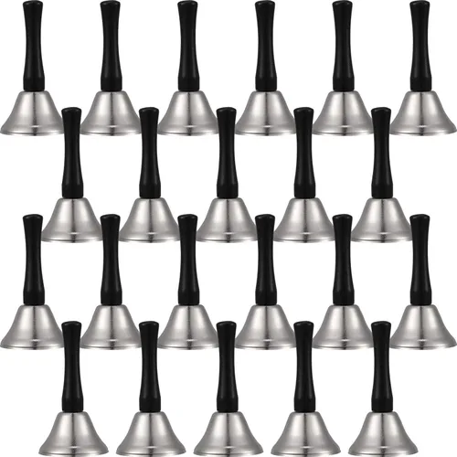 Vista 8 de Boao 24 campanas de mano de acero para servicio de acero con mango de madera negra, campanas de metal diatónico, percusión musical (negro)