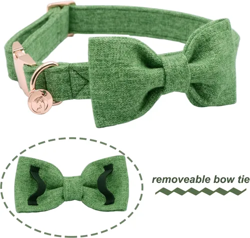 Vista 2 de DOGWONG Collar de algodón de cáñamo para perro con lazo, collar verde para mascotas, duradero, ajustable, collar para cachorros para perros