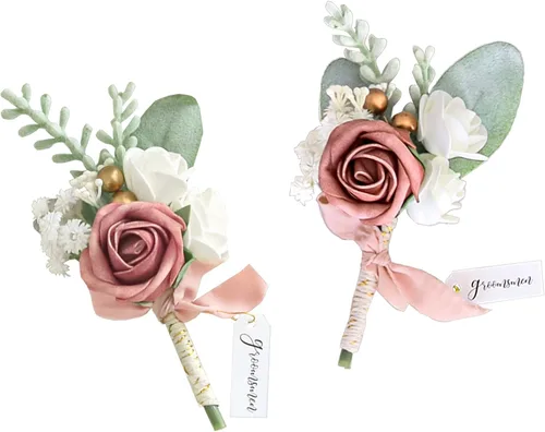 Vista 13 de Lookein Juego de 2 Boutonniere de Boda para Hombre Flores Artificiales Boutonniere de Boda para Novio y Padrinos para Ceremonia de Boda Aniversario