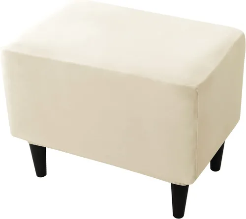 CONRUSER Fundas elásticas para otomanas, fundas otomanas de terciopelo suave, fundas rectangulares pequeñas para taburete de almacenamiento, funda