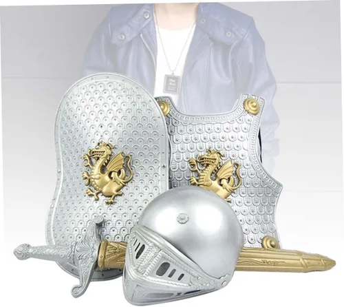 Vista 2 de LIFKOME Conjunto de armadura de batalla guerrero accesorios de armadura juego de rol para niños, disfraz de caballero para niños, trajes