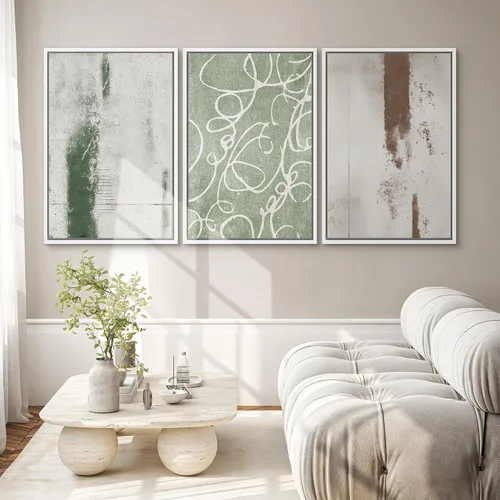 Vista 123 de SIGNWIN Lienzo enmarcado para pared, juego de arte neutro de bosque brumoso, ilustraciones en tono tierra, arte moderno, decorativo, bohemio