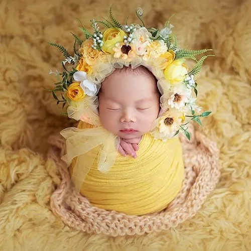 Vista 2 de Accesorios de fotografía para recién nacidos, niños y niñas, sombrero floral para fotos de bebé
