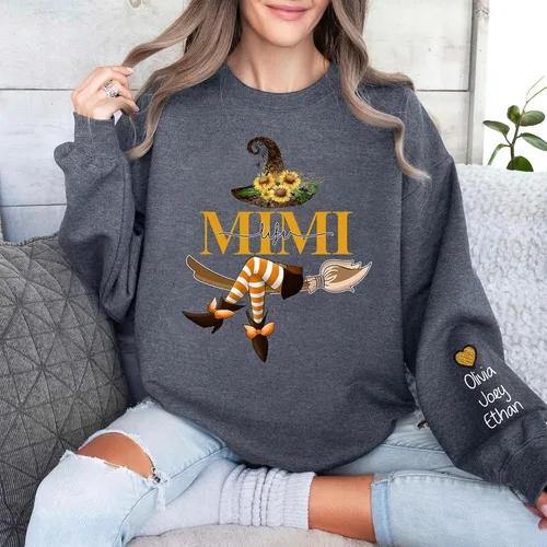 Vista 2 de GODMERCH Custom Grandma Shirts for Halloween, Personalized Sweatshirt with Grandkids Names on Sleeve, Gifts for Grandmothers