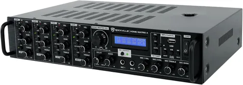 Vista 3 de Rockville Home Matrix 4 Receptor/amplificador multisala de 600 W, 8 canales (4 zonas), Bluetooth, USB, óptico, coaxial, RCA, entradas de micrófono