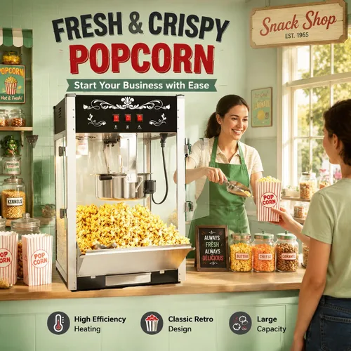 Vista 5 de Máquina comercial de palomitas de maíz con hervidor de 20 onzas, máquina de palomitas de maíz para encimera estilo teatro, acero inoxidable, control