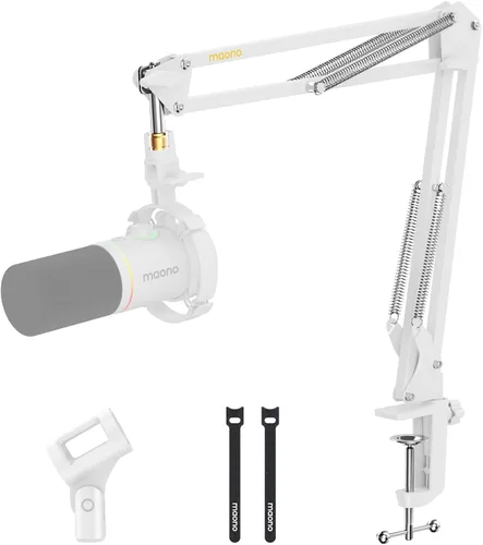 Vista 10 de MAONO Brazo articulado para micrófono: Brazo de micrófono de suspensión metálica ajustable para podcast, juegos, transmisión, grabación