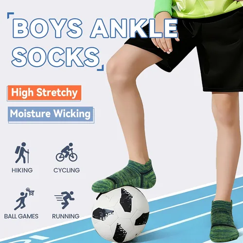 Vista 2 de Calcetines de tobillo para niños, calcetines deportivos de corte bajo de algodón para niños pequeños, 6 pares