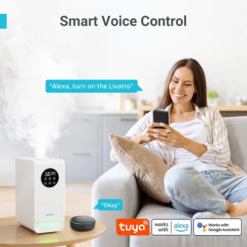 Vista 3 de Livatro - Humidificador inteligente de 6L para habitación grande, niebla cálida y fría con diseño de llenado superior, control por Alexa