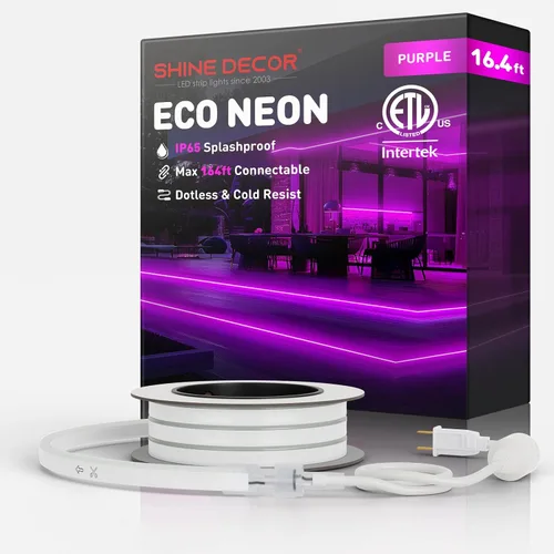 Vista 30 de Shine Decor Tira de luces LED AC 120V, cuerda de neón eco de 120 LED/m sin puntos, conectable y cortable, IP65 impermeable y resistente al clima
