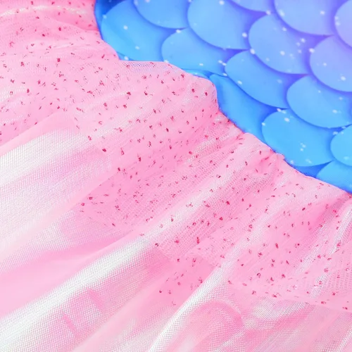 Vista 6 de Melaura Disfraz de sirena rosa para niñas vestido de fiesta de cumpleaños con accesorios