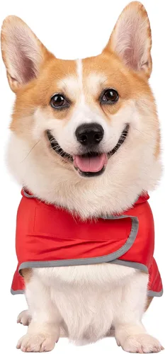 Vista 48 de Impermeable para perros pequeños y cachorros, chaqueta impermeable con capucha con tiras reflectantes, agujero para la correa y poncho de ajuste