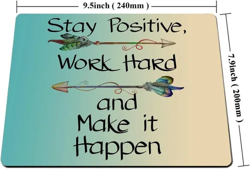 Vista 3 de Smooffly Alfombrilla de Mouse Personalizada para Videojuegos, Cartel Motivacional «Stay Positive Work Hard and Make It Happen» con Frase