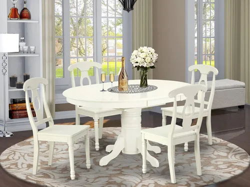 Vista 2 de East West Furniture AVKE5-LWH-W - Juego de muebles de comedor de 5 piezas, incluye una mesa de cocina ovalada con hojas de mariposa y 4 sillas