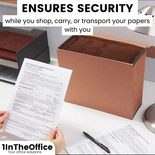Vista 8 de 1InTheOffice Organizador de carpetas de archivos expansibles, carpeta de acordeón con solapa, organizador de archivos A-Z, tamaño carta, marrón