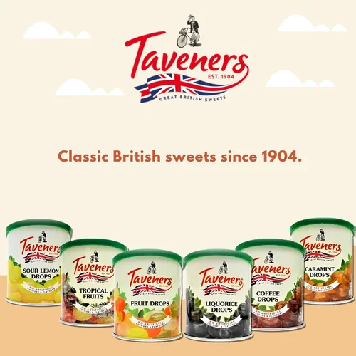 Vista 6 de Taveners - Gotas de frutas tropicales, surtido de dulces dulces, dulces duros de frutas tropicales en lata, dulces británicos, dulces tradicionales