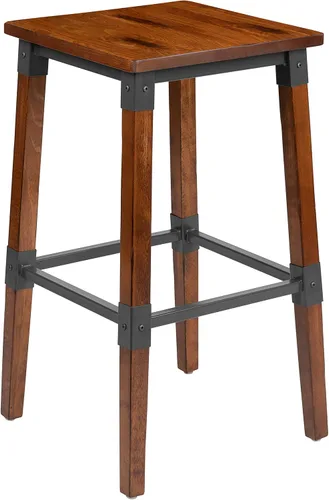 Vista 9 de Flash Furniture Jackson - Taburete de bar de madera industrial de nogal antiguo, 2