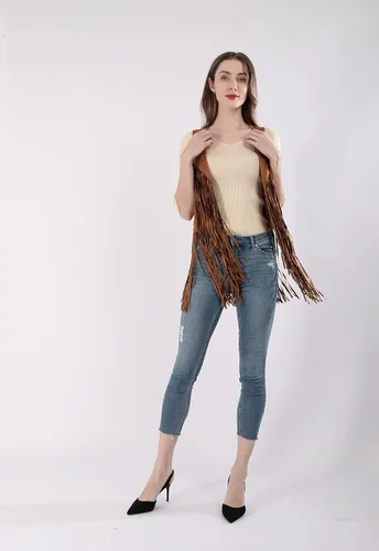 Vista 4 de Paixpays New Tassels Fringe Sleeveless Vest Cardigan Waistcoat Jacket Outwear Tops