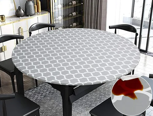 Vista 15 de Rally Home Goods Mantel redondo de vinilo ajustable para interiores y exteriores, respaldo de franela, borde elástico, funda de plástico impermeable