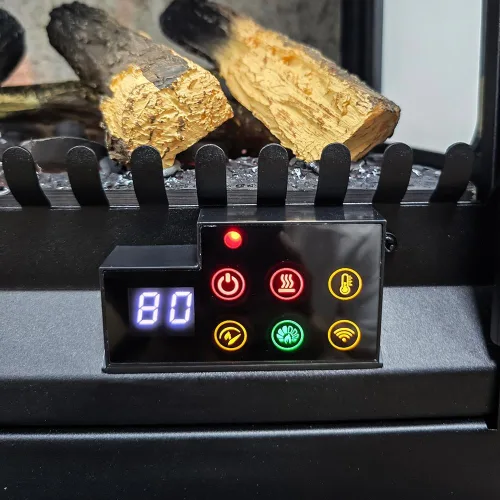 Vista 6 de Modern Ember Harlowe - Estufa Calentador de Chimenea Eléctrica Independiente en Negro con Cama de Brasas Multicolor Tecnología Inteligente