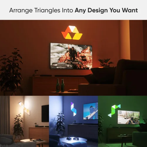 Vista 2 de Nanoleaf Formas – Luces de pared LED triangulares, paneles de luz de pared inteligentes RGBW con 16M+ color, paquete de 13